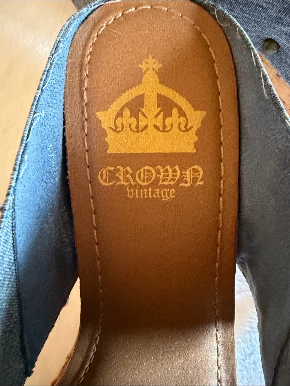 Blue Denim Wedges With Stud Embellishments & Cork Heel - Picture 4 of 5